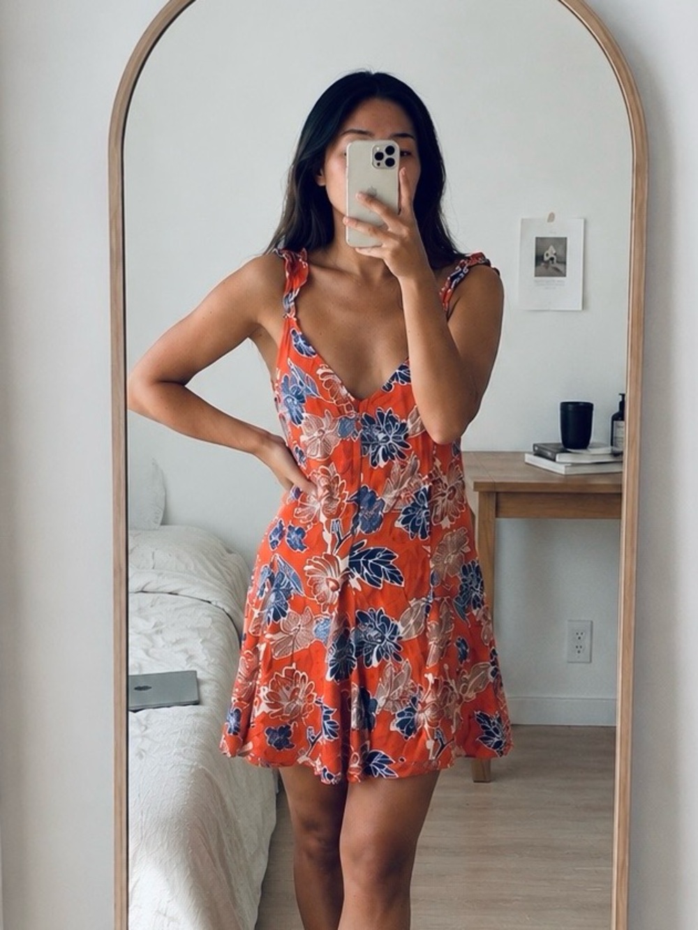 Mahina Orange Floral Mini Dress with Purple Accents